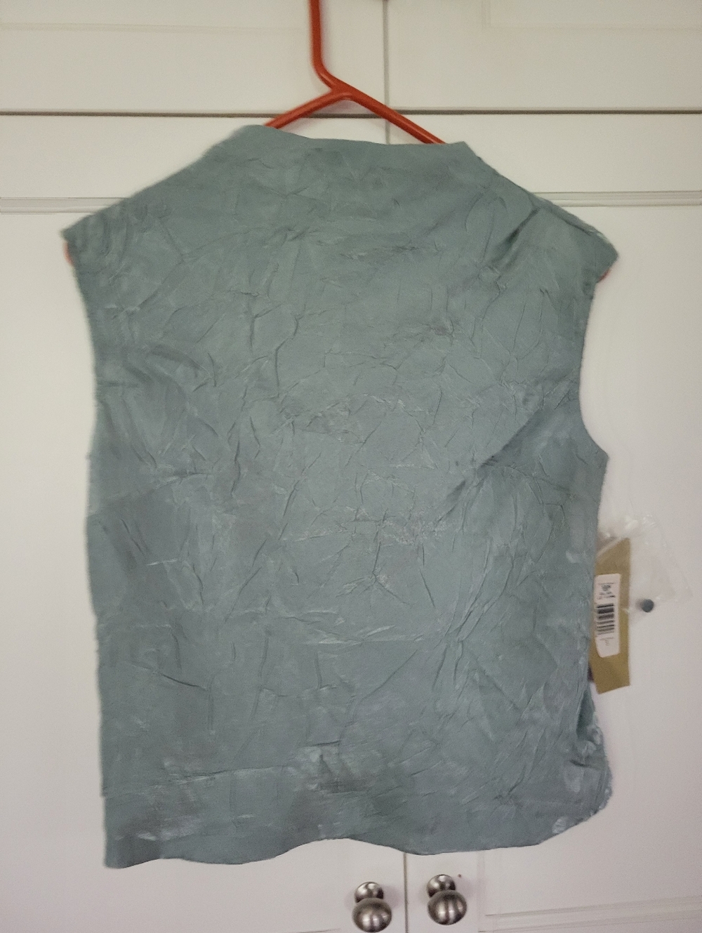 JS Collections, Light Sage Crinkle Textured Sleeveless Formal Top, Small